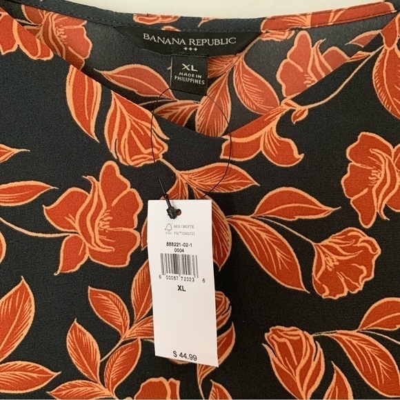 banana republic | Orange and Black Floral Cami Tank Top Adjustable Straps XL - Picture 4 of 6
